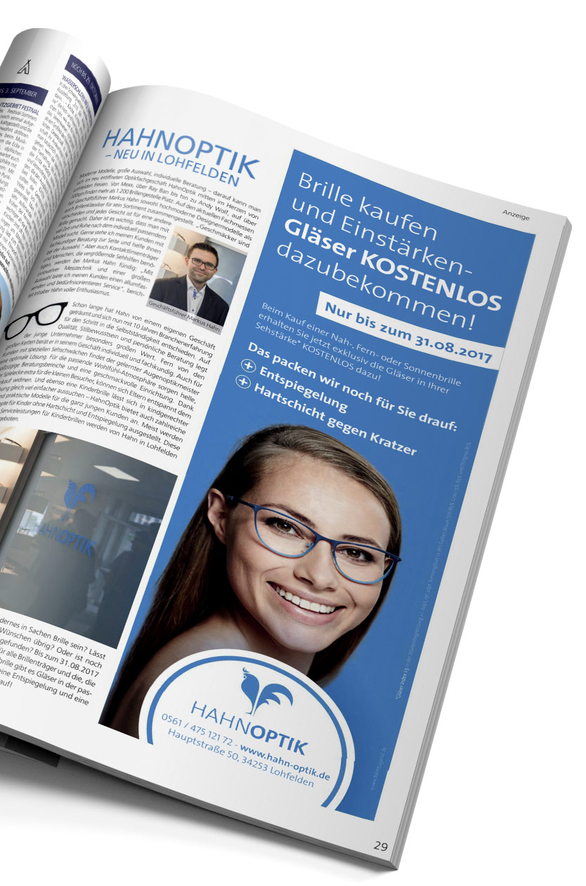 Hahnoptik Anzeige im Magazin