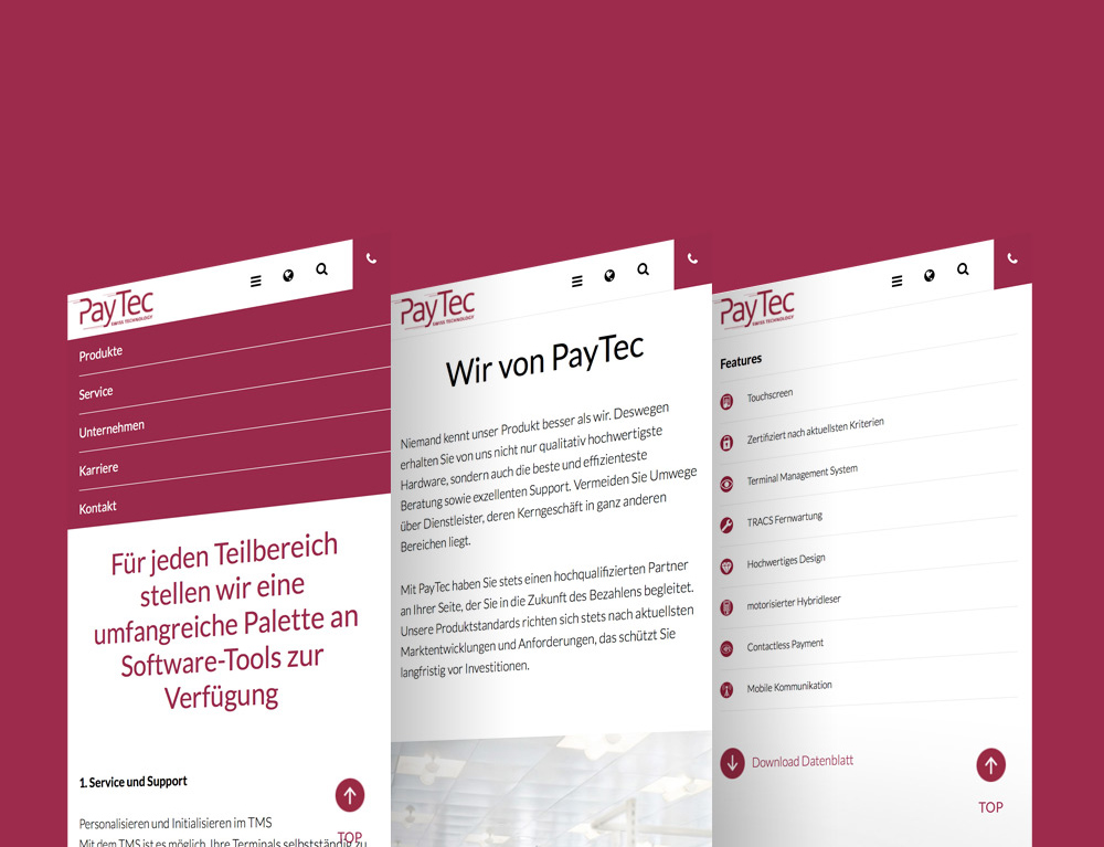 Responsive Version der Paytec Website