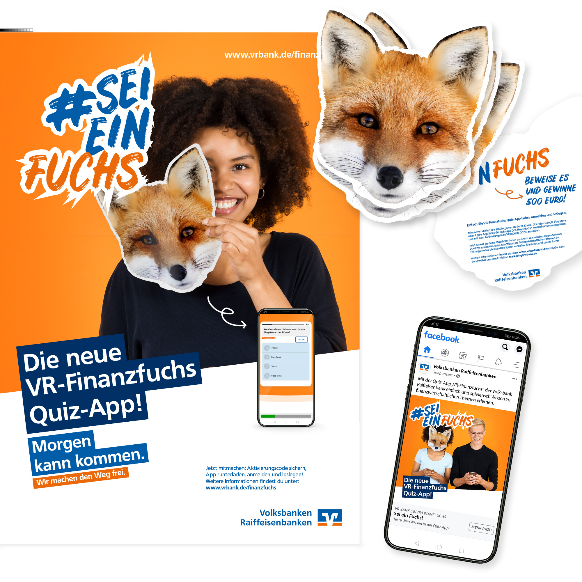 VR-Bank Kampagne zur VR-Finanzfuchs Quiz-App Print formtugend Kassel