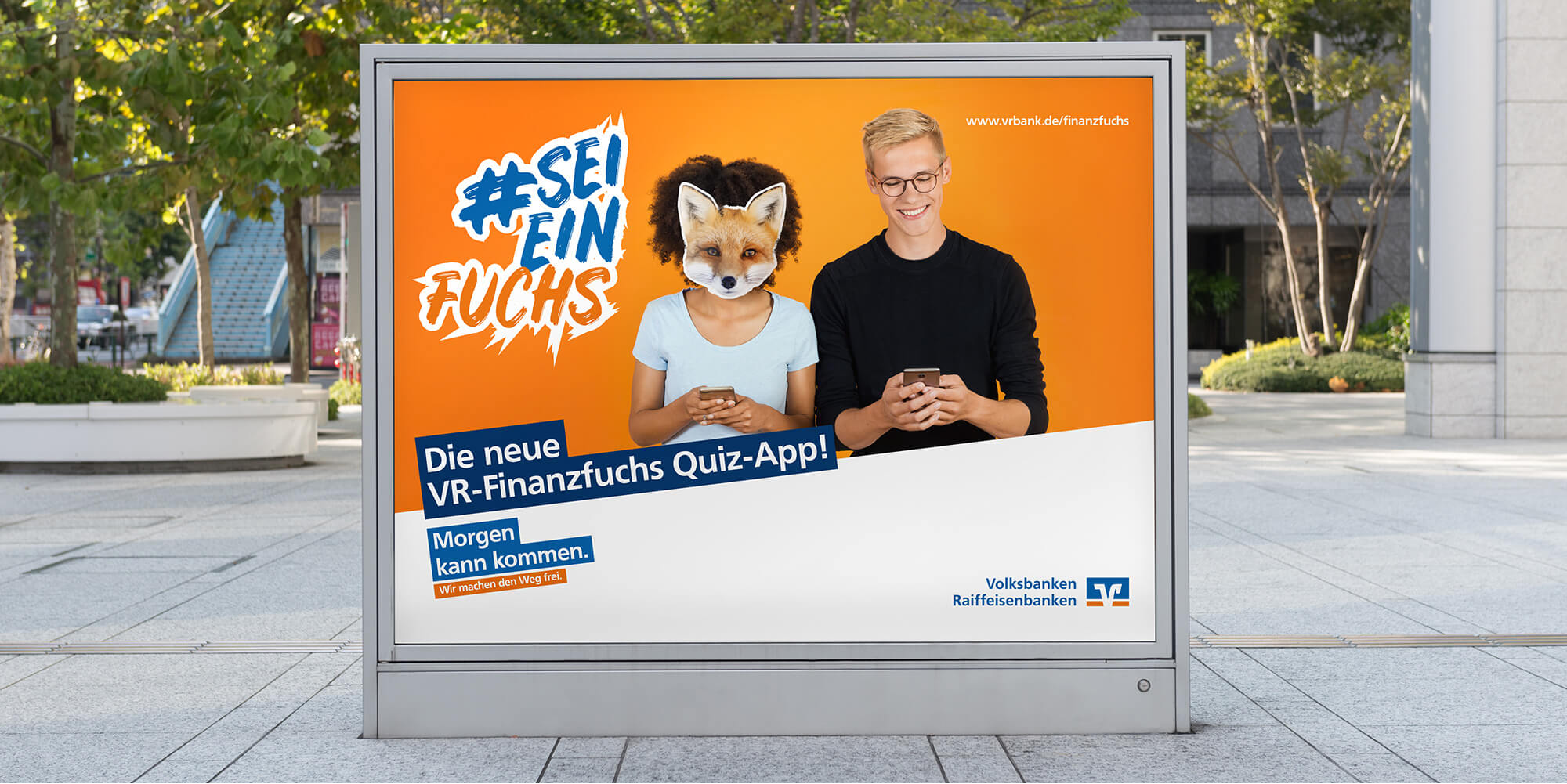 werbeagentur formtugend vr bank finanzfuchs quiz-app print großfläche